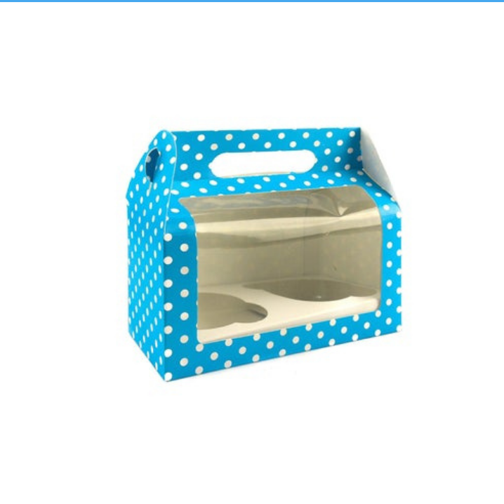 Gift Box with Handles Windowed  with Recycled Material -Blue or PolkaDot Color